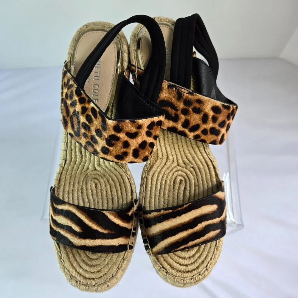 KENNETH COLE Women Espadrille - Open Toe Platform Wedge Sandals Sz 10 Zebra
